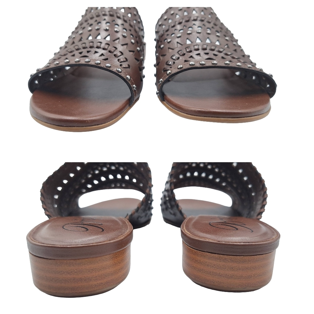 Brighton Ferrara NEO Caramel Laser Cut Studded Leather Sandals - 9 - Picture 8 of 13